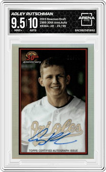 Adley Rutschman from the 2019 Bowman Draft set and given an overall grade of 9.5.