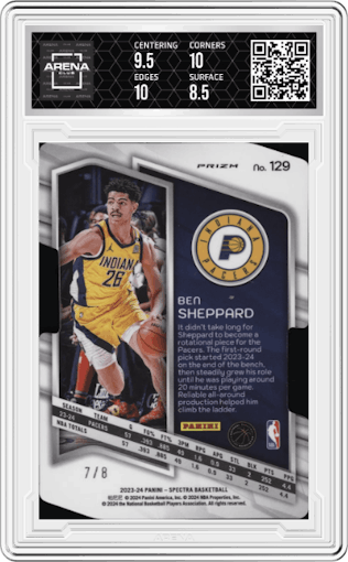 Ben Sheppard from the 2023-24 Panini Spectra set featuring a Die-Cut Universal parallel graded by Arena Club and given an overall grade of 9.