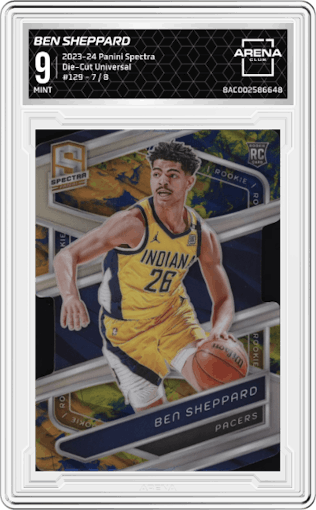 Ben Sheppard from the 2023-24 Panini Spectra set featuring a Die-Cut Universal parallel graded by Arena Club and given an overall grade of 9.