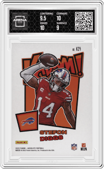 Stefon Diggs from the 2022 Panini Absolute set featuring a Gold parallel graded by Arena Club and given an overall grade of 9.5.