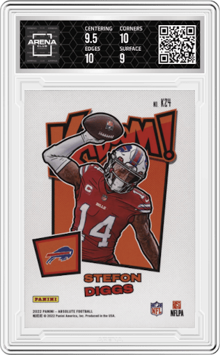 Stefon Diggs from the 2022 Panini Absolute set featuring a Gold parallel graded by Arena Club and given an overall grade of 9.5.