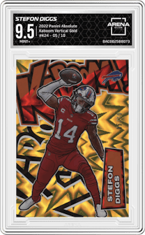 Stefon Diggs from the 2022 Panini Absolute set featuring a Gold parallel graded by Arena Club and given an overall grade of 9.5.