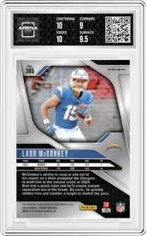 Ladd McConkey from the 2024 Panini Prizm set graded by Arena Club and given an overall grade of 9.5.
