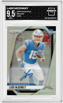 Ladd McConkey from the 2024 Panini Prizm set and given an overall grade of 9.5.