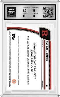 Dylan Harper  from the 2024-25 Bowman University Chrome set featuring a Refractor parallel and given an overall grade of 10.