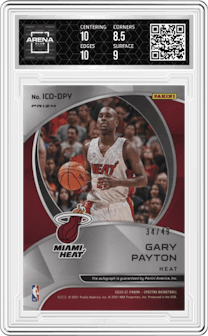 Gary Payton from the 2020-21 Panini Spectra set graded by Arena Club and given an overall grade of 9.