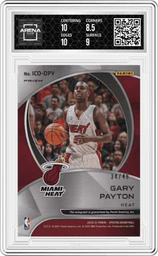 Gary Payton from the 2020-21 Panini Spectra set graded by Arena Club and given an overall grade of 9.