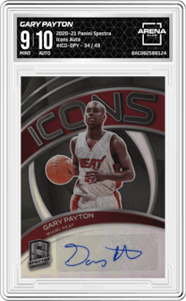 Gary Payton from the 2020-21 Panini Spectra set graded by Arena Club and given an overall grade of 9.