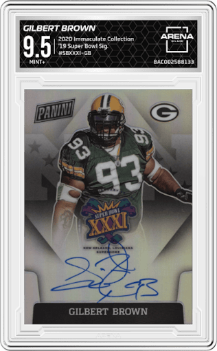 Gilbert Brown from the 2020 Panini Immaculate Collection set graded by Arena Club and given an overall grade of 9.5.