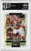 Tyreek Hill from the 2016 Panini Select set featuring a Prizm parallel graded by Arena Club and given an overall grade of 9.5.