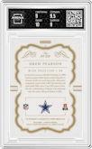 Drew Pearson from the 2019 Panini Flawless set featuring a Ruby parallel graded by Arena Club and given an overall grade of 9.5.