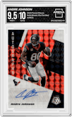 Andre Johnson from the 2020 Panini Mosaic set featuring a Choice Fusion Red parallel graded by Arena Club and given an overall grade of 9.5.