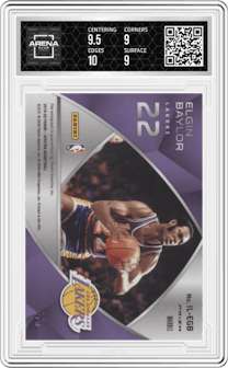 Elgin Baylor from the 2019-20 Panini Spectra set featuring a Marble parallel and given an overall grade of 9.5.