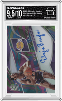 Elgin Baylor from the 2019-20 Panini Spectra set featuring a Marble parallel and given an overall grade of 9.5.