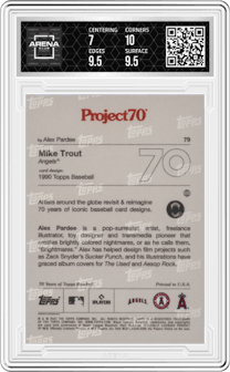 Mike Trout from the 2021-22 Topps Project70 set graded by Arena Club and given an overall grade of 7.5.