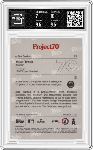 Mike Trout from the 2021-22 Topps Project70 set graded by Arena Club and given an overall grade of 7.5.
