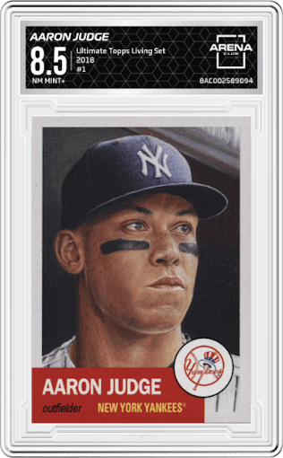 Aaron Judge from the Ultimate Topps Living Set   set graded by Arena Club and given an overall grade of 8.5.
