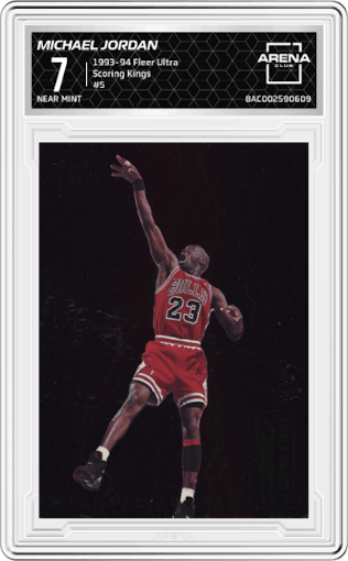 Michael Jordan from the 1993-94 Fleer Ultra set graded by Arena Club and given an overall grade of 7.