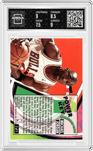 Michael Jordan  from the 1993-94 Fleer Ultra set graded by Arena Club and given an overall grade of 8.
