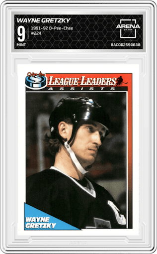 Wayne Gretzky from the 1991-92 O-Pee-Chee set graded by Arena Club and given an overall grade of 9.
