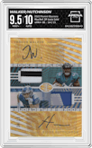 Travon Walker/Aidan Hutchinson from the 2022 Panini Illusions set featuring a Gold parallel graded by Arena Club and given an overall grade of 9.5.