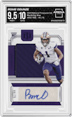 Rome Odunze from the 2024 Panini National Treasures Collegiate set featuring a Blue parallel graded by Arena Club and given an overall grade of 9.5.