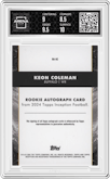 Keon Coleman from the 2024 Topps Inception set graded by Arena Club and given an overall grade of 9.