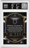 Michael Pittman Jr. from the 2020 Panini Select set featuring a Die-Cut Zebra parallel graded by Arena Club and given an overall grade of 9.5.