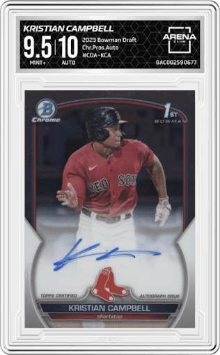 Kristian Campbell from the 2023 Bowman Draft set graded by Arena Club and given an overall grade of 9.5.