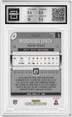 Marshawn Lynch from the 2018 Panini Donruss Optic set featuring a Black Velocity parallel graded by Arena Club and given an overall grade of 10.