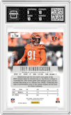 Trey Hendrickson from the 2024 Panini Prizm Deca set featuring a FOTL Green Shimmer Prizm  parallel graded by Arena Club and given an overall grade of 9.5.