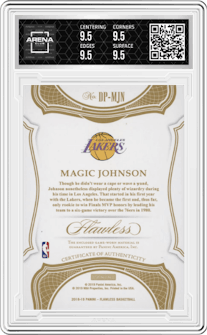 Magic Johnson from the 2018-19 Panini Flawless set graded by Arena Club and given an overall grade of 9.5.