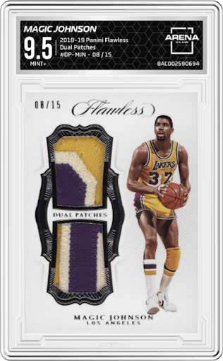 Magic Johnson from the 2018-19 Panini Flawless set graded by Arena Club and given an overall grade of 9.5.