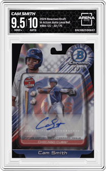 Cam Smith from the 2024 Bowman Draft set featuring a Lava Refractor parallel and given an overall grade of 9.5.