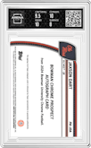 Jaxson Dart from the 2024 Bowman University Chrome set featuring a Yellow Refractor parallel graded by Arena Club and given an overall grade of 8.5.