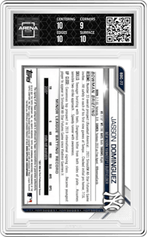 Jasson Dominguez from the 2021 Bowman Draft set and given an overall grade of 9.5.