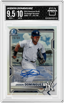 Jasson Dominguez from the 2021 Bowman Draft set and given an overall grade of 9.5.