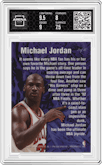 Michael Jordan from the 1995-96 Flair set graded by Arena Club and given an overall grade of 8.