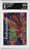 Michael Jordan from the 1995-96 Flair set graded by Arena Club and given an overall grade of 8.