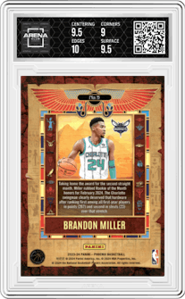 Brandon Miller from the 2023-24 Panini Phoenix set graded by Arena Club and given an overall grade of 9.5.