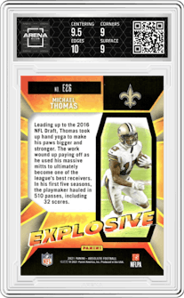 Michael Thomas from the 2021 Panini Absolute set featuring a Green parallel graded by Arena Club and given an overall grade of 9.5.