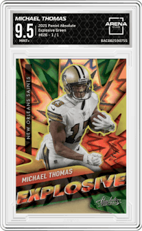 Michael Thomas from the 2021 Panini Absolute set featuring a Green parallel graded by Arena Club and given an overall grade of 9.5.
