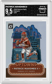 Patrick Mahomes II from the 2024 Donruss Optic set graded by Arena Club and given an overall grade of 9.5.