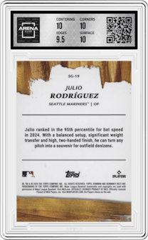 Julio Rodriguez from the 2024 Bowman's Best set and given an overall grade of 10.