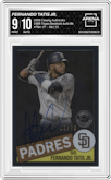Fernando Tatis Jr. from the 2020 Topps Clearly Authentic set featuring a Black parallel graded by Arena Club and given an overall grade of 9.