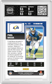 Puka Nacua from the 2023 Panini Contenders set featuring a Cracked Ice parallel graded by Arena Club and given an overall grade of 9.