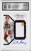 Trent Green from the 2023 Panini Flawless set featuring a Sapphire parallel graded by Arena Club and given an overall grade of 10.