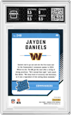 Jayden Daniels from the 2024 Donruss Optic set featuring a Hyper Blue parallel graded by Arena Club and given an overall grade of 9.5.