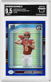 Jayden Daniels from the 2024 Donruss Optic set featuring a Hyper Blue parallel graded by Arena Club and given an overall grade of 9.5.