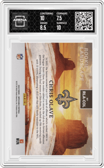 Chris Olave from the 2022 Panini Impeccable set featuring a Bronze parallel graded by Arena Club and given an overall grade of 8.